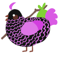 A black and orchid chicken with a lace pattern