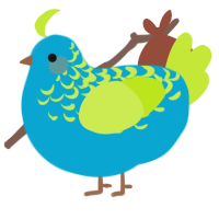 A cerulean and lime chicken with a half-lace pattern