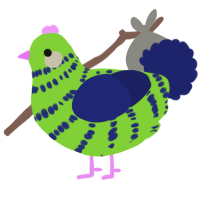 A grass and navy chicken with a bar pattern