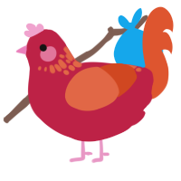 A crimson and vermilion chicken with a neck-speckle pattern