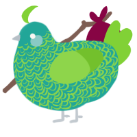 A turquoise and grass chicken with a double-lace pattern