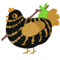 A black and gold chicken with a bar pattern