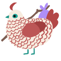 A cream and red chicken with a lace pattern