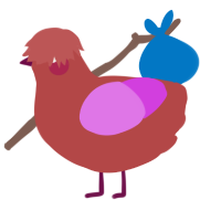 Fritter, a red and orchid chicken