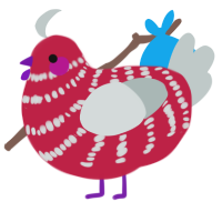 A crimson and silver chicken with a bar pattern