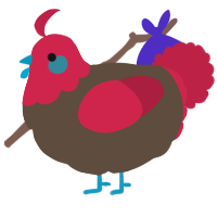 A bark and crimson chicken with a head pattern