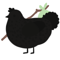 Calamity, a sable and black chicken with a speckle pattern