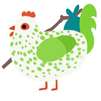 A white and grass chicken with a speckle pattern