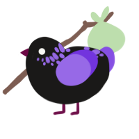 Signal orphan, a sable and blurple chicken with a neck-speckle pattern