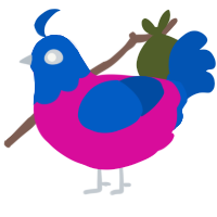 A fuchsia and ultramarine chicken with a head pattern