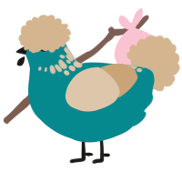 A teal and beige chicken with a neck-speckle pattern