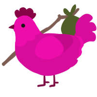 A fuchsia chicken with a head pattern
