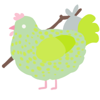 A gluppy and lime chicken with a speckle pattern
