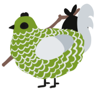 A chartreuse and mist chicken with a lace pattern