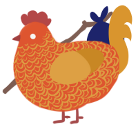 A vermilion and orange chicken with a double-lace pattern
