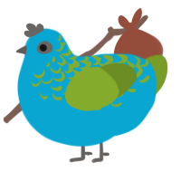 A cerulean and chartreuse chicken with a half-lace pattern