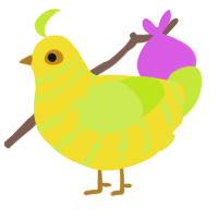 A yellow and lime chicken with a bar pattern