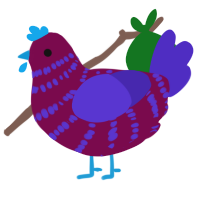 A wine and indigo chicken with a bar pattern