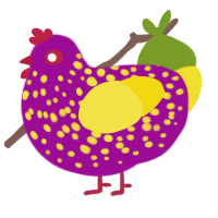 Passionfruit, a plum and yellow chicken with a speckle pattern