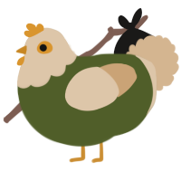 A olive and beige chicken with a head pattern