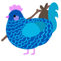 A ultramarine and cerulean chicken with a lace pattern
