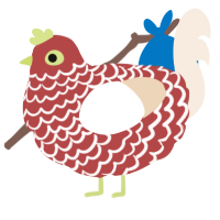 A red and cream chicken with a lace pattern