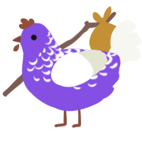 A blurple and white chicken with a half-lace pattern
