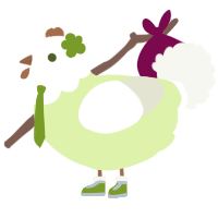 A apple and white chicken with a head pattern