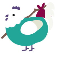 A turquoise and white chicken with a head pattern