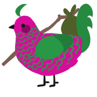 A fuchsia and viridian chicken with a lace pattern