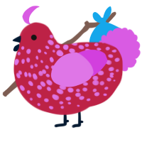 A crimson and orchid chicken with a speckle pattern