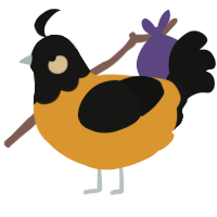 A orange and black chicken with a head pattern