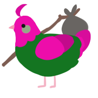A leaf and fuchsia chicken with a head pattern