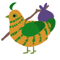 A orange and leaf chicken with a bar pattern