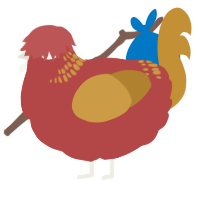 A red and gold chicken with a neck-band pattern