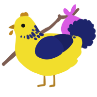 A yellow and navy chicken with a neck-speckle pattern