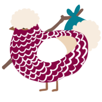 A maroon and cream chicken with a lace pattern