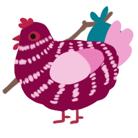 A maroon and pink chicken with a bar pattern