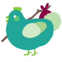 A turquoise and gluppy chicken