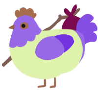 A apple and blurple chicken with a head pattern