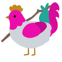A mist and fuchsia chicken with a head pattern