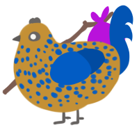 A gold and ultramarine chicken with a speckle pattern