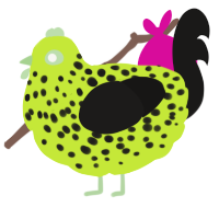 A lime and sable chicken with a speckle pattern