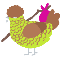 A lime and brown chicken with a lace pattern