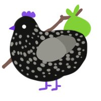 A black and ash chicken with a speckle pattern