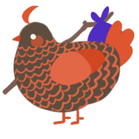 A bark and vermilion chicken with a lace pattern