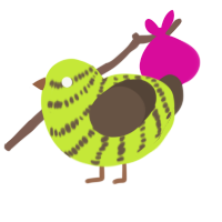 A lime and bark chicken with a bar pattern