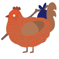 A vermilion and brown chicken with a double-lace pattern