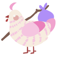 A cream and pink chicken with a bar pattern