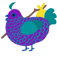 Vaporwave, a violet and teal chicken with a lace pattern